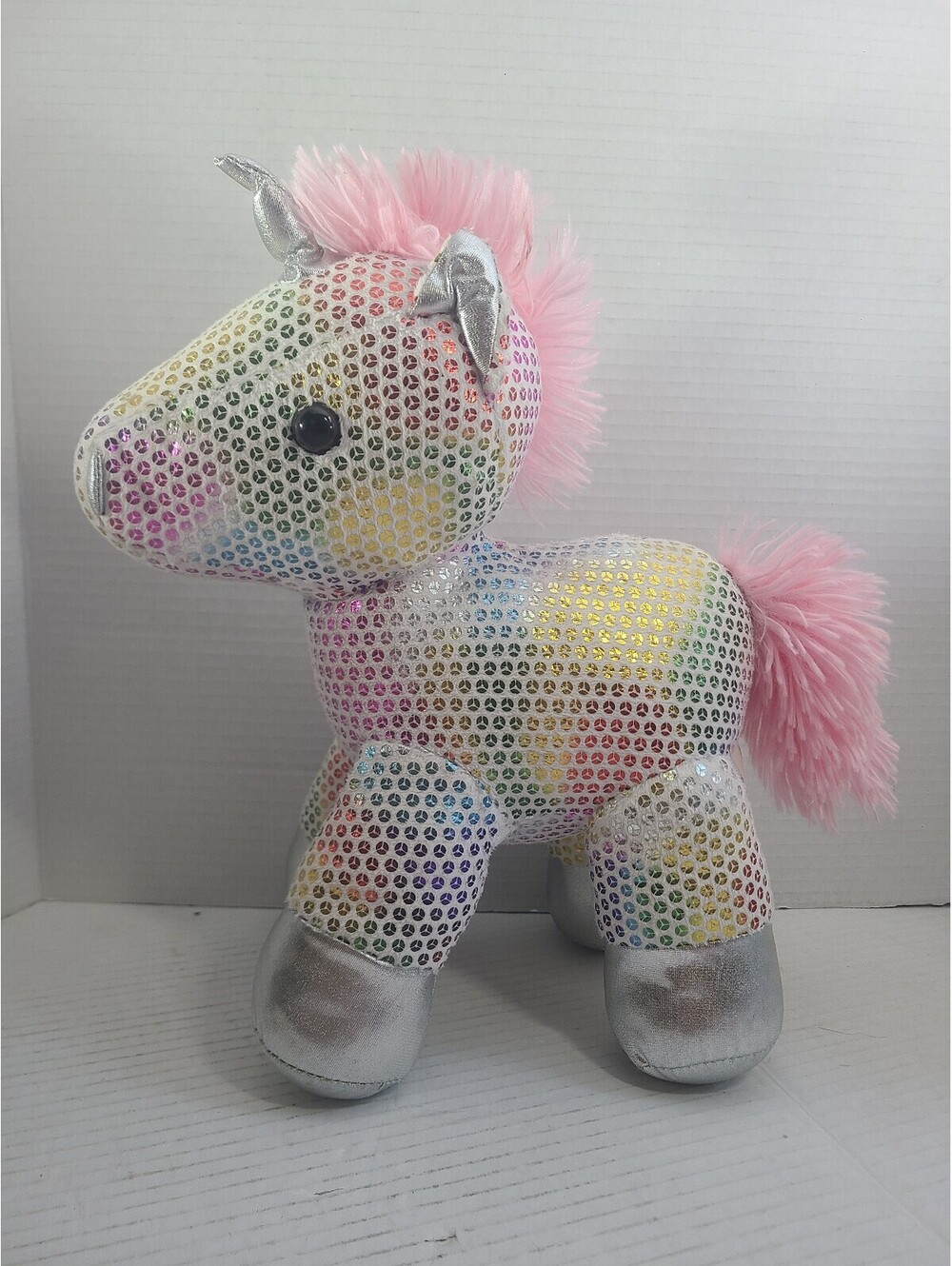Sparkle Rainbow Unicorn Plush Stuffed Animal Multicolor GUC